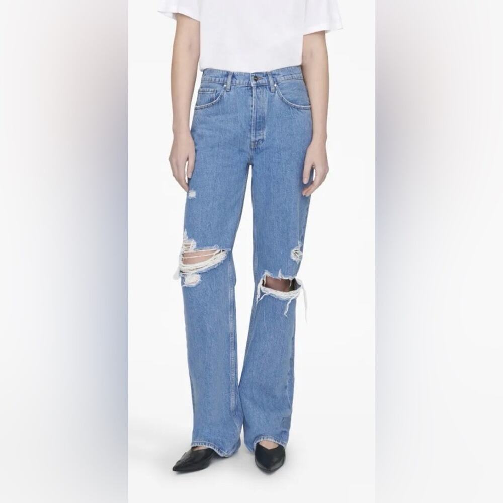 ANINE BING Gio high-rise straight jeans distressed menswear inspired fit side 31